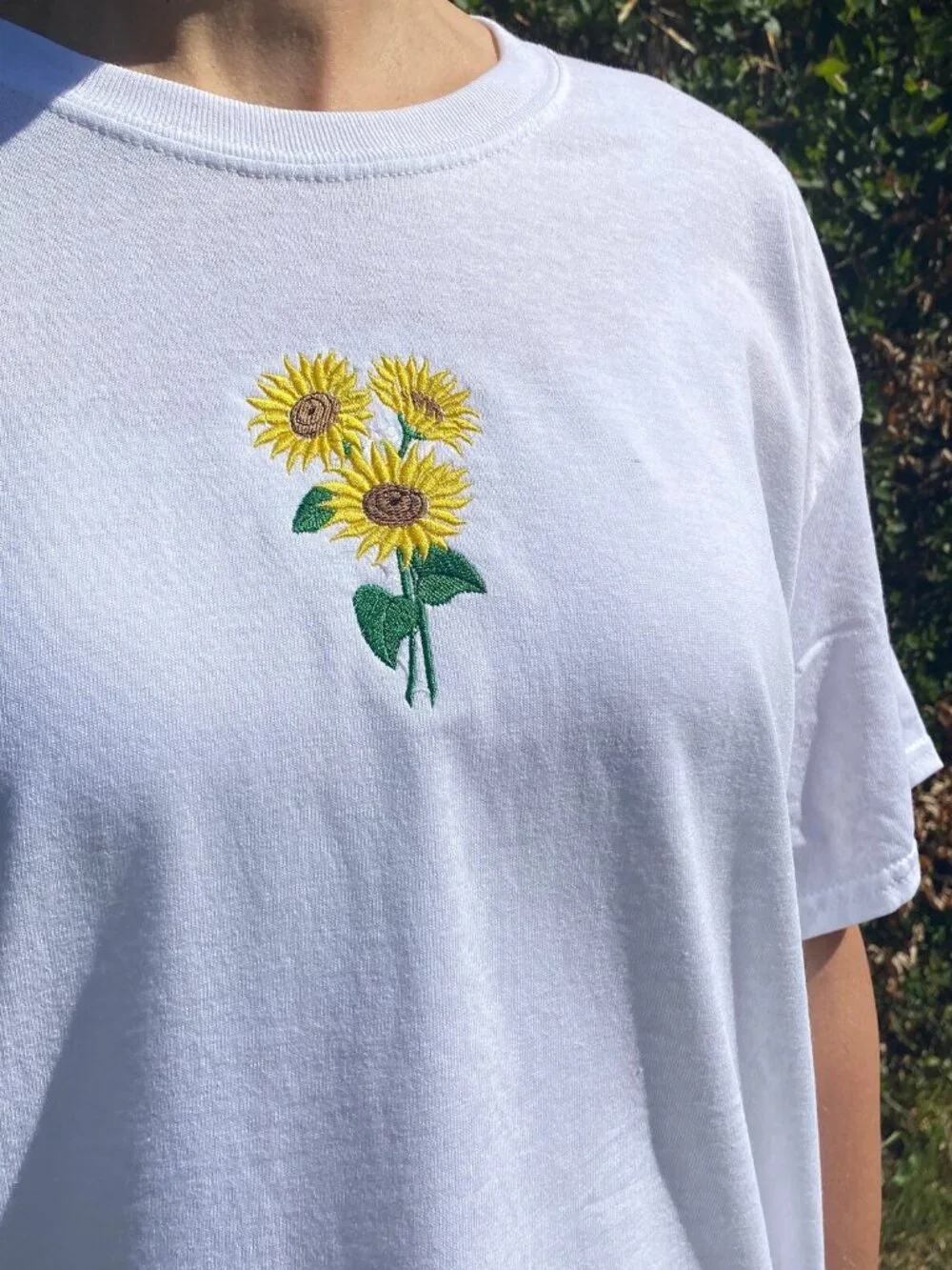 Sunflower Embroidered T-Shirt | Unisex Floral Nature Tee | Spring Summer T-shirt - Picture 2 of 5